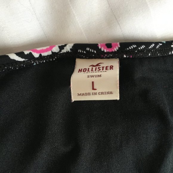 Women's HOLLISTER Black Pink Tribal Swim Bikini Top Push Up Size 34C Bottoms L - Picture 12 of 15